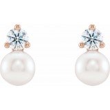 14K Rose Freshwater Cultured Pearl & 1/2 CTW Diamond Earrings photo 2