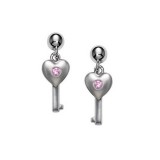 Sterling Silver Pink Sapphire Heart with Key earrings photo