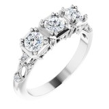 14K White 9/10 CTW Diamond Vintage-Inspired Three-Stone Anniversary Band photo