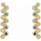 14K Yellow Blue Multi-Gemstone & 1/10 CTW Diamond Bezel-Set Bar Earrings photo
