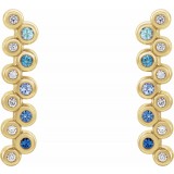 14K Yellow Blue Multi-Gemstone & 1/10 CTW Diamond Bezel-Set Bar Earrings photo