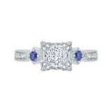Shah Luxury 14K White Gold Princess Diamond Engagement Ring with Sapphire (Semi-Mount) photo