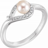 14K White Freshwater Cultured Pearl & .07 CTW Diamond Bypass Ring photo