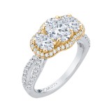 Shah Luxury 14K Two-Tone Gold Oval Cut Diamond Three-Stone Halo Engagement Ring (Semi-Mount) photo 2