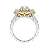 Shah Luxury 14K Two-Tone Gold Oval Cut Diamond Three-Stone Halo Engagement Ring (Semi-Mount) photo 4