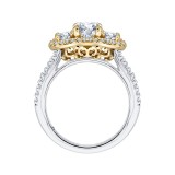 Shah Luxury 14K Two-Tone Gold Oval Cut Diamond Three-Stone Halo Engagement Ring (Semi-Mount) photo 4