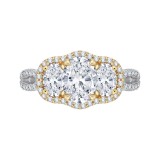 Shah Luxury 14K Two-Tone Gold Oval Cut Diamond Three-Stone Halo Engagement Ring (Semi-Mount) photo