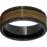 Black Diamond Ceramic Pipe Cut Band with Single Malt Barrel Aged Inlay and Scored Edge photo