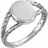 14K White 11x9 mm Oval Rope Signet Ring photo