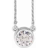14K White 6.5 mm Round Cubic Zirconia Bezel-Set Solitaire 18 Necklace photo