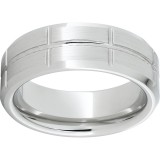Serinium Beveled Edge Band with Rectangular Grooves and Satin Finish photo