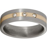 Titanium Flat Band with a 2mm 14K Yellow Gold Inlay, Three 3-point Diamonds, and Satin Finish photo