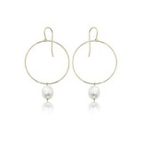 Carla 14k Yellow Gold Hoops with Dangling Pearl photo