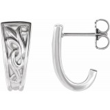 14K White Vintage-Inspired J-Hoop Earrings photo