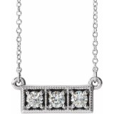 14K White 1/3 CTW Diamond Three-Stone Granulated Bar 16-18 Necklace photo