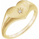 14K Yellow .01 CT Diamond 11.9 mm Heart Starburst Ring photo