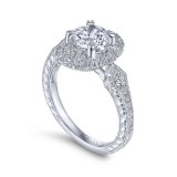 Gabriel & Co. 14k White Gold Art Deco Halo Engagement Ring photo 3