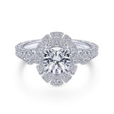 Gabriel & Co. 14k White Gold Art Deco Halo Engagement Ring photo