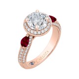 Shah Luxury Round Diamond and Ruby Engagement Ring In 14K Rose Gold (Semi-Mount) photo 2