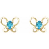 14K Yellow 4x3 mm Oval March Youth Butterfly Birthstone Earrings photo 2