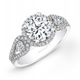 14k White Gold White Diamond Halo Engagement Ring with Pear Shaped Side Stones photo