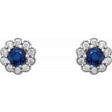 14K White 3.2 mm Round Blue Sapphire & 1/6 CTW Diamond Earrings photo 2