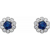 14K White 3.2 mm Round Blue Sapphire & 1/6 CTW Diamond Earrings photo 2