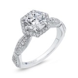 Shah Luxury Round Diamond Halo Vintage Engagement Ring In 14K White Gold (Semi-Mount) photo 2