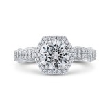 Shah Luxury Round Diamond Halo Vintage Engagement Ring In 14K White Gold (Semi-Mount) photo