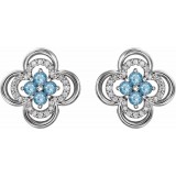 14K White Aquamarine & 1/5 CTW Diamond Clover Earrings photo 2