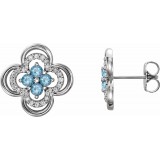 14K White Aquamarine & 1/5 CTW Diamond Clover Earrings photo