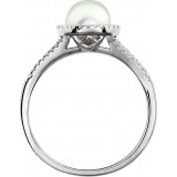 14K White Freshwater Cultured Pearl & 1/5 CTW Diamond Ring photo 2