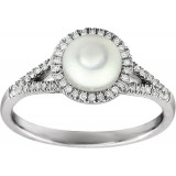 14K White Freshwater Cultured Pearl & 1/5 CTW Diamond Ring photo 3