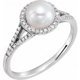 14K White Freshwater Cultured Pearl & 1/5 CTW Diamond Ring photo