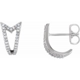 14K White 1/6 CTW Diamond Geometric J-Hoop Earrings photo