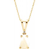 14K Yellow 9x6 mm Pear Opal & .02 CT Diamond 18 Necklace photo