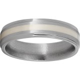 Titanium Flat Band with Grooved Edges, 2mm Sterling Silver Inlay and Satin Finish photo