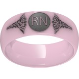 Pink Diamond Ceramic Domed Band with Laser Engraving of Caduceus & Registered Nurse Initials photo