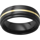 Black Diamond Ceramic Flat Band with Grooved Edges and 1mm 18k yellow gold Inlay photo