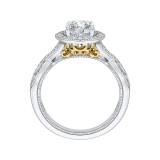 Shah Luxury 14K Two-Tone Gold Cushion Cut Diamond Halo Engagement Ring with Split Shank (Semi-Mount) photo 4