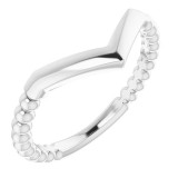 14K White Stackable Beaded V Ring photo