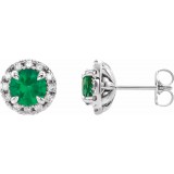 14K White Emerald & 1/5 CTW Diamond Earrings photo