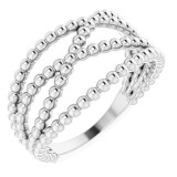 14K White Beaded Criss-Cross Ring photo