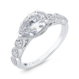 Shah Luxury 14K White Gold Split Shank Pear Diamond Halo Engagement Ring (Semi-Mount) photo 2