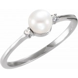 14K White Freshwater Cultured Pearl & .025 CTW Diamond Ring photo