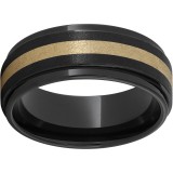 Black Diamond Ceramic Flat Grooved Edge Band with a 2mm 18K Yellow Gold Inlay and Stone Finish photo