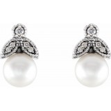 14K White Freshwater Pearl & .06 CTW Diamond Earrings photo 2