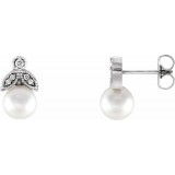 14K White Freshwater Pearl & .06 CTW Diamond Earrings photo