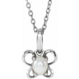 14K White 4x3 mm Oval June Youth Butterfly Birthstone 15 Necklace photo