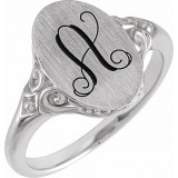 14K White 13x9 mm Oval Signet Ring photo 3